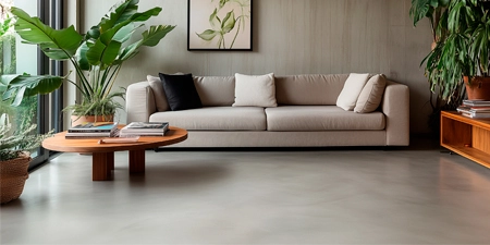 Salón con suelo de microcemento listo al uso